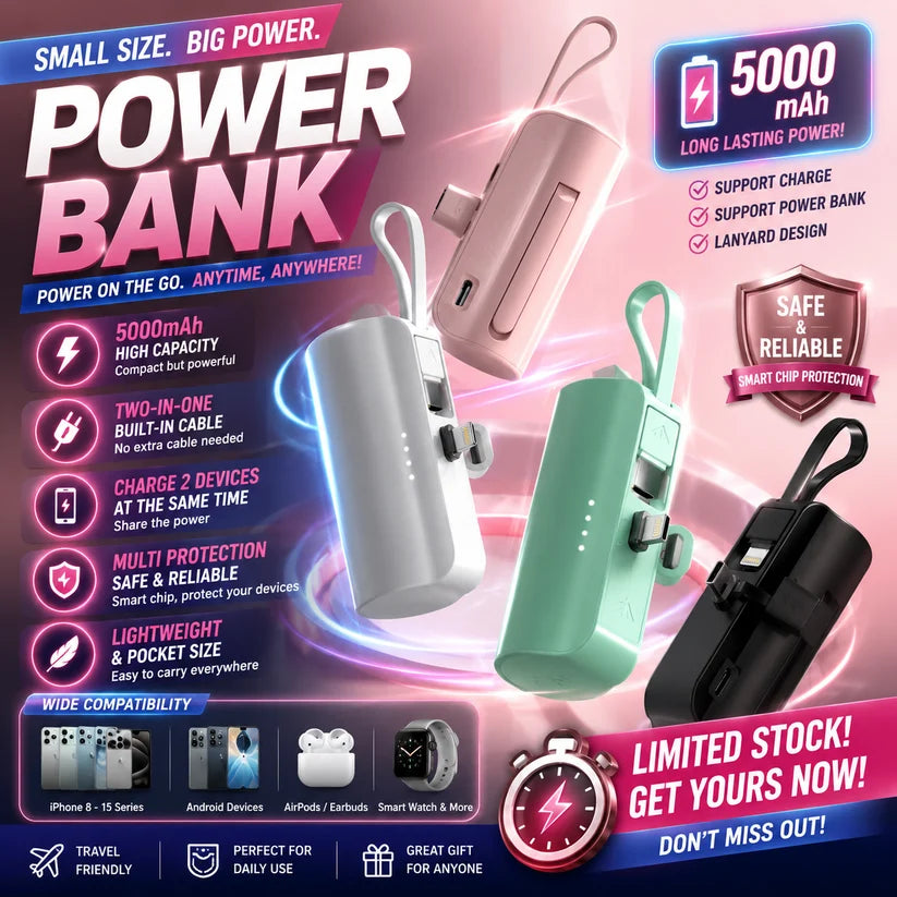 Portable Pocket-Size Power Bank (5000mAh) - بنك طاقة محمول بحجم الجيب