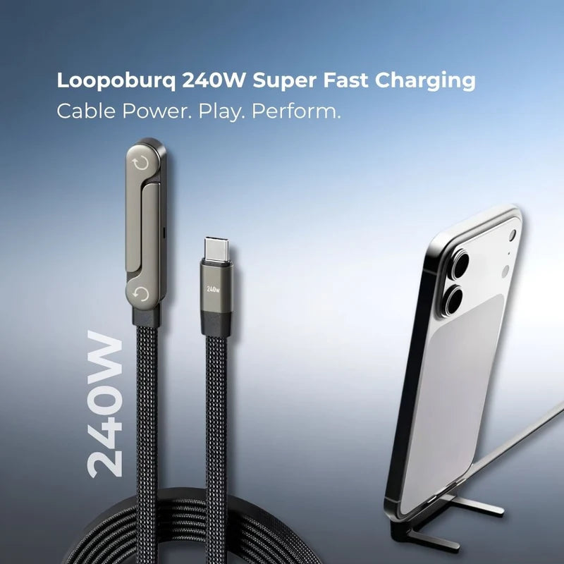 240W Super Fast Charging Flat Nylon Stand Cable With Adjustable Wings