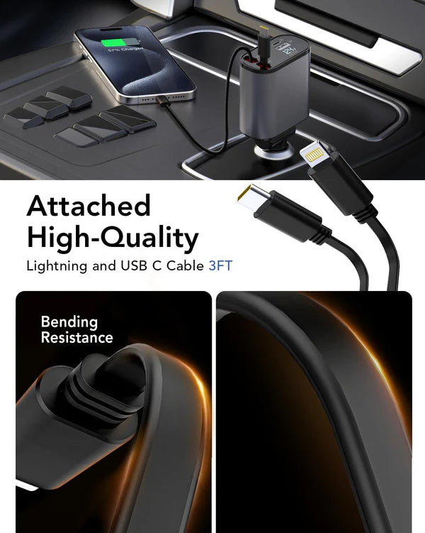 🎁Last Day Promotion Save 65%, 4-in-1 Retractable Car Charger For Android and iPhone 📱