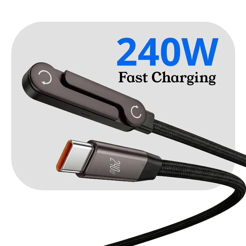 240W Super Fast Charging Flat Nylon Stand Cable With Adjustable Wings