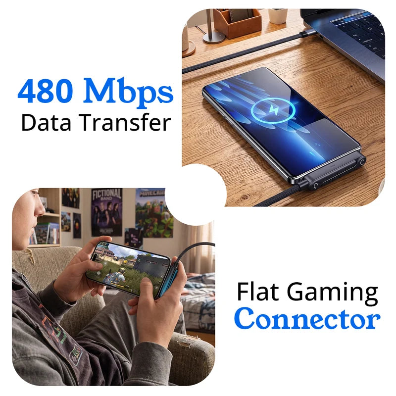 240W Super Fast Charging Flat Nylon Stand Cable With Adjustable Wings