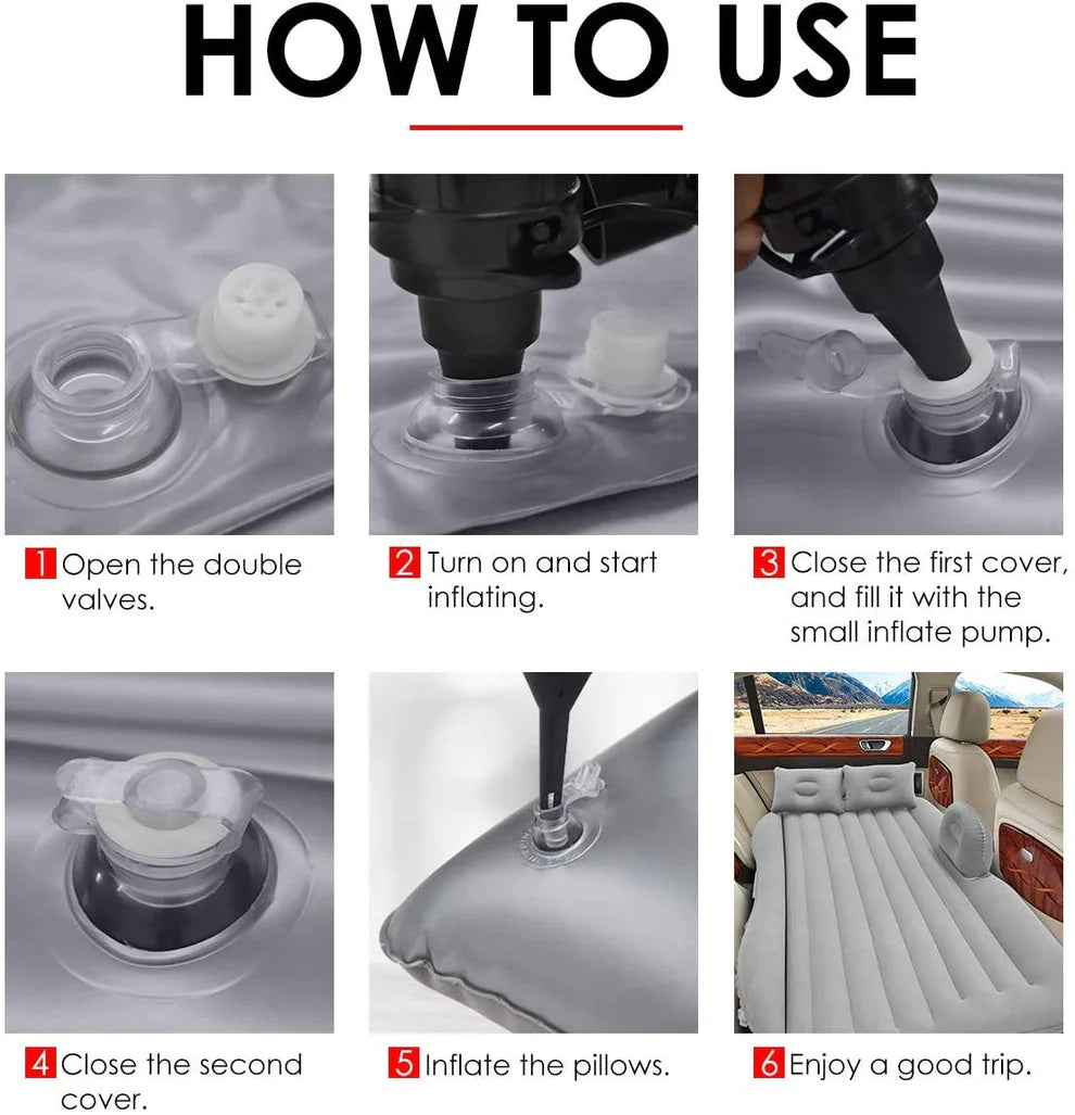 سرير سيارة فاخر قابل للنفخ مع مضخة ووسادتين هوائيتين