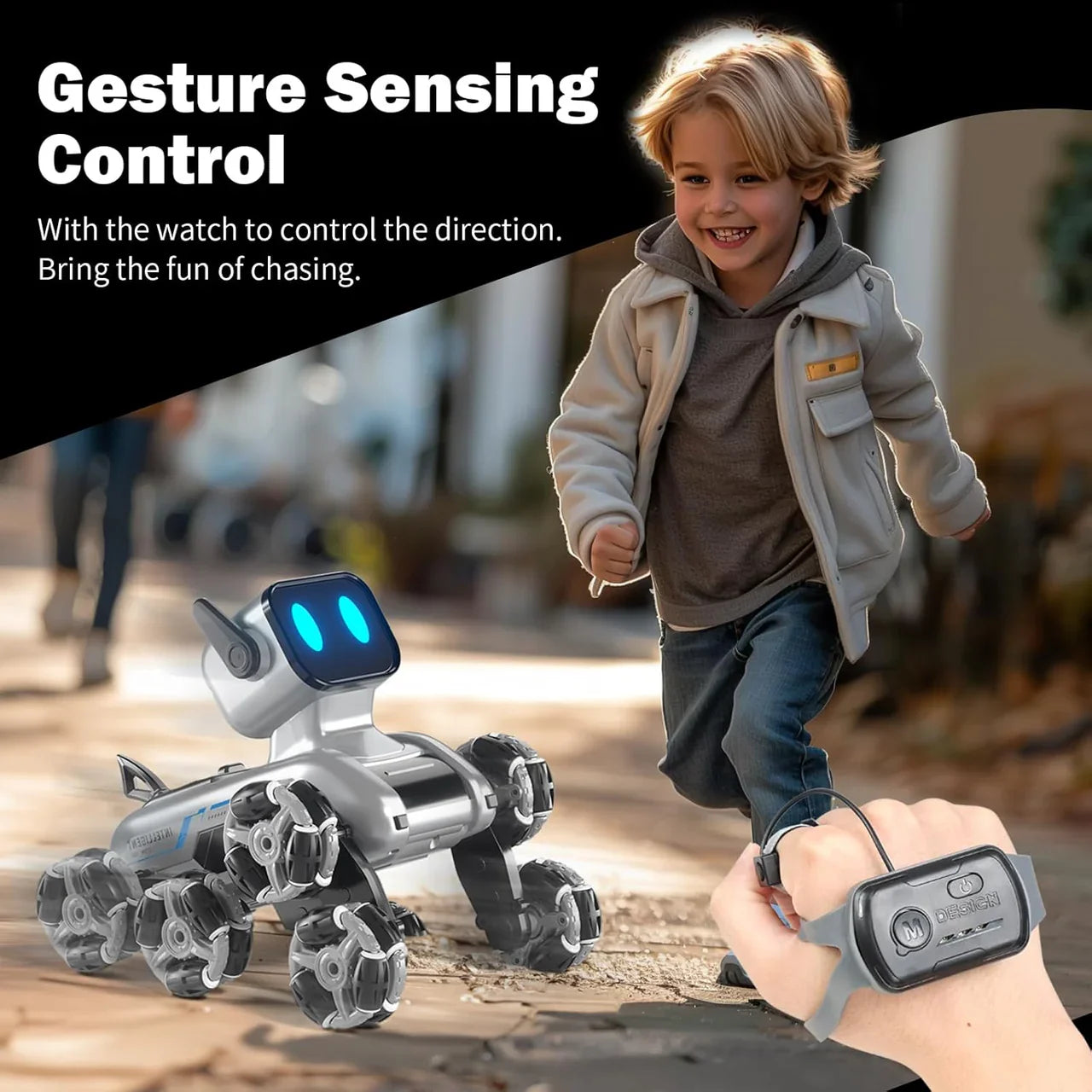 Remote-Controlled Acrobatic Robot Dog - كلب آلي بهلواني يُتحكم به عن بُعد وساعة - كلب رش يعمل بالتحكم عن بُعد مع نظام دفع ثماني العجلات