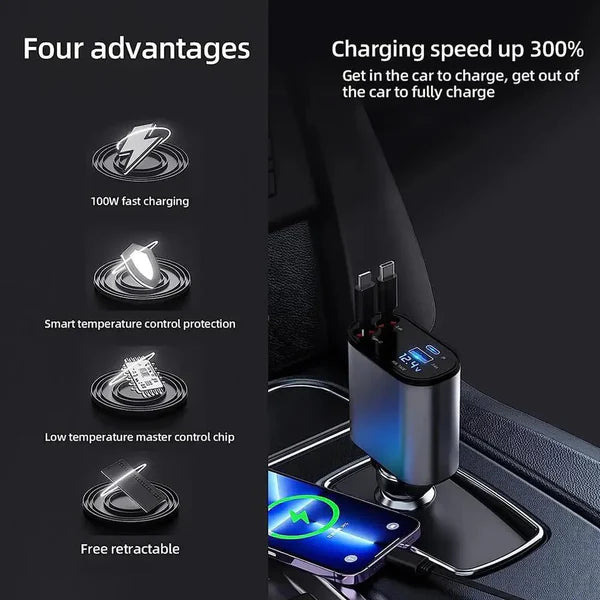 🎁Last Day Promotion Save 65%, 4-in-1 Retractable Car Charger For Android and iPhone 📱