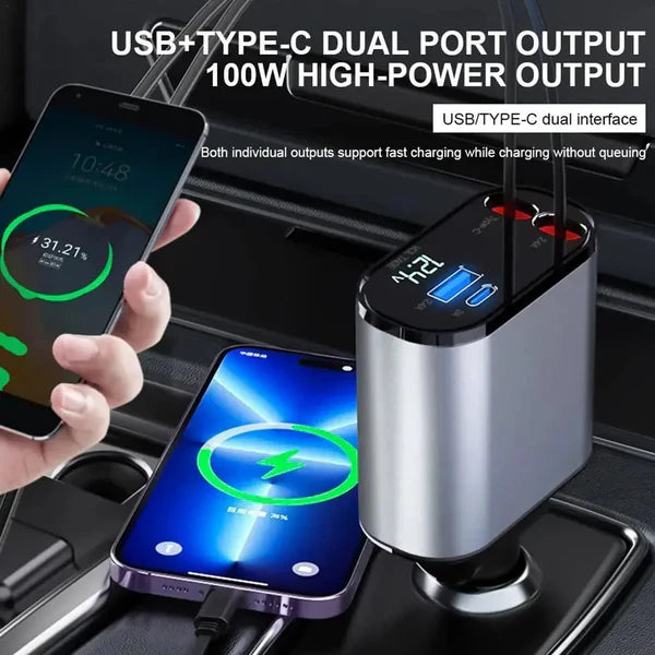 🎁Last Day Promotion Save 65%, 4-in-1 Retractable Car Charger For Android and iPhone 📱