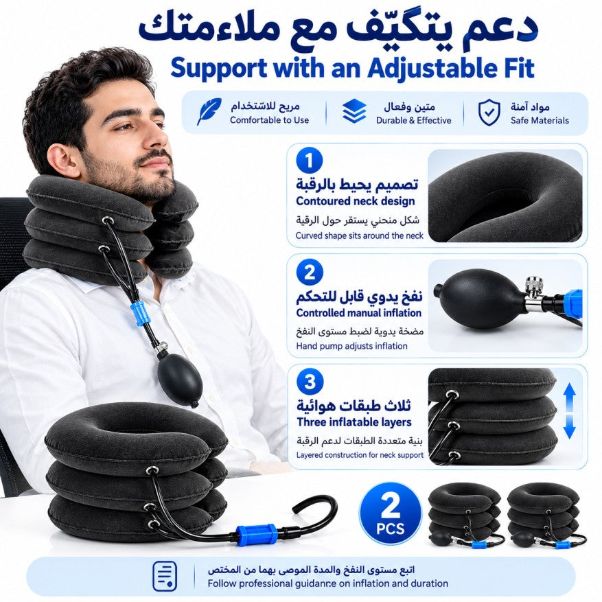 Original Neck Support Pillow (02 Piece) | إير كومفورت™ – وسادة شدّ الرقبة الهوائية بدعم قابل للتعديل (قطعتان)