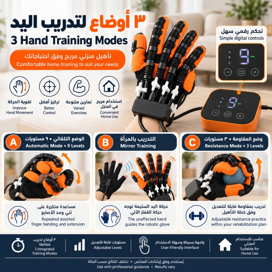 Robotic Hand Therapy Glove with Mirror Training Mode- قفاز آلي للعلاج اليدوي مزود بوضع التدريب بالمرآة