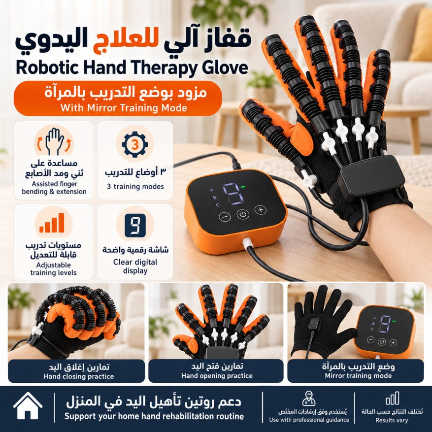 Robotic Hand Therapy Glove with Mirror Training Mode- قفاز آلي للعلاج اليدوي مزود بوضع التدريب بالمرآة