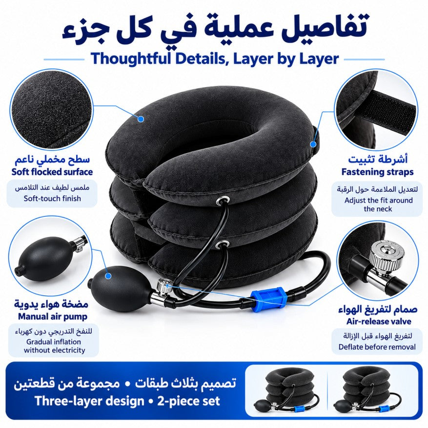 Original Neck Support Pillow (02 Piece) | إير كومفورت™ – وسادة شدّ الرقبة الهوائية بدعم قابل للتعديل (قطعتان)