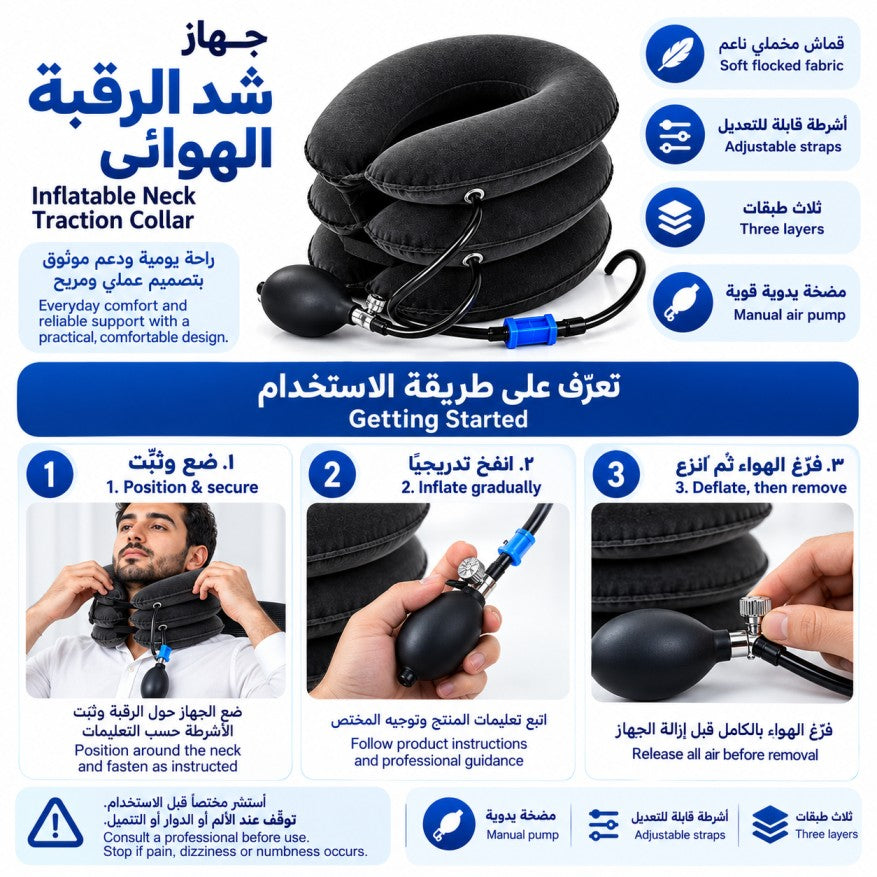 Original Neck Support Pillow (02 Piece) | إير كومفورت™ – وسادة شدّ الرقبة الهوائية بدعم قابل للتعديل (قطعتان)