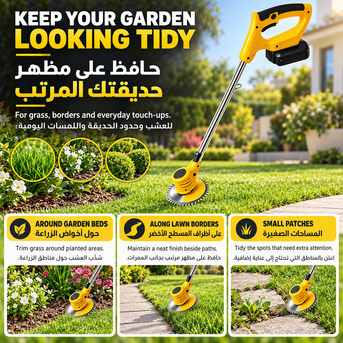 جزازة عشب كهربائية قوية التحمل مع بطاريتين
